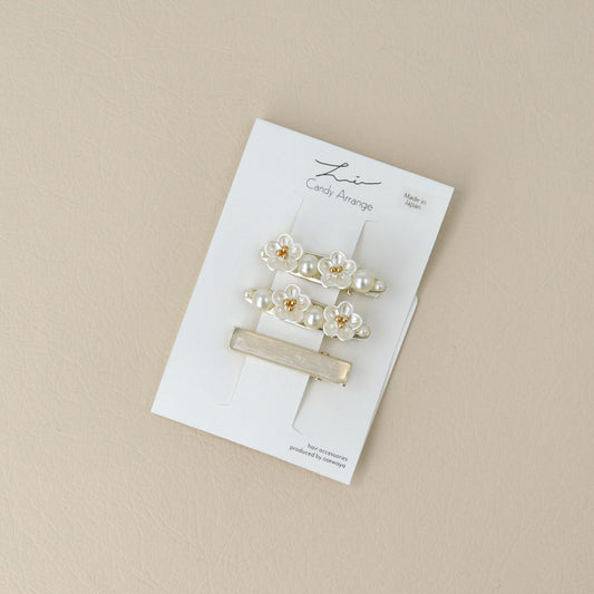 ヘアクリップ Candy Arrange ミニ 梅の花 パール ビーズ マーブル カラー メタル 3個セット ミニクリップ サイドクリップ