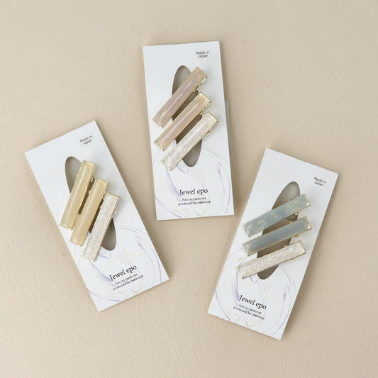 ヘアクリップ Jewel epo マーブル カラー ラメ 3個セット サイドクリップ ミニクリップ