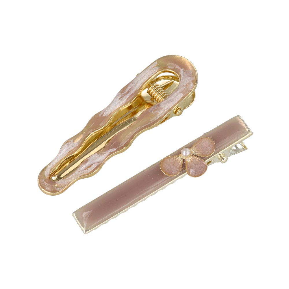 ヘアクリップ Jewel epo フラワー 花 花びら ミニ パール ウェーブ マーブル カラー ラメ 2個セット サイドクリップ