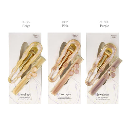ヘアクリップ Jewel epo フラワー 花 花びら ミニ パール ウェーブ マーブル カラー ラメ 2個セット サイドクリップ