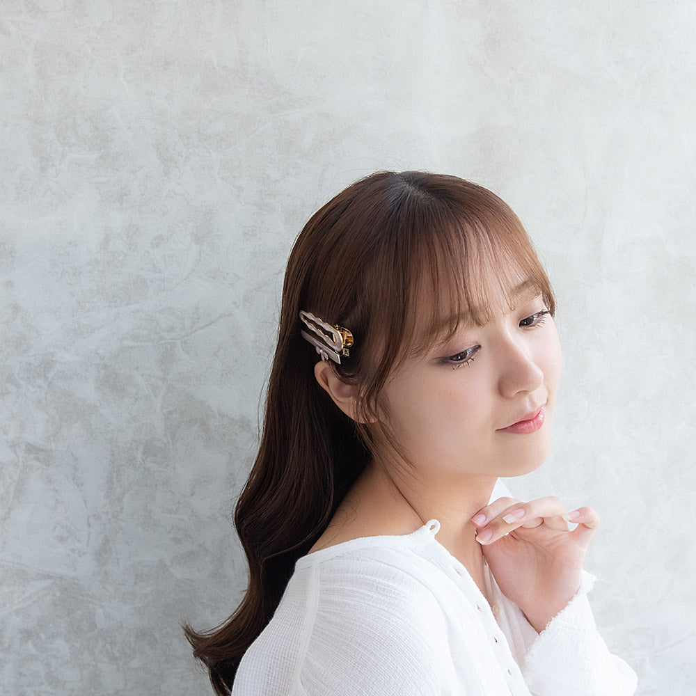 ヘアクリップ Jewel epo フラワー 花 花びら ミニ パール ウェーブ マーブル カラー ラメ 2個セット サイドクリップ