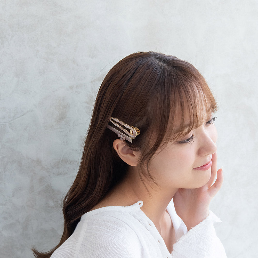 ヘアクリップ Jewel epo フラワー 花 花びら ミニ パール ウェーブ マーブル カラー ラメ 2個セット サイドクリップ