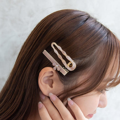 ヘアクリップ Jewel epo フラワー 花 花びら ミニ パール ウェーブ マーブル カラー ラメ 2個セット サイドクリップ