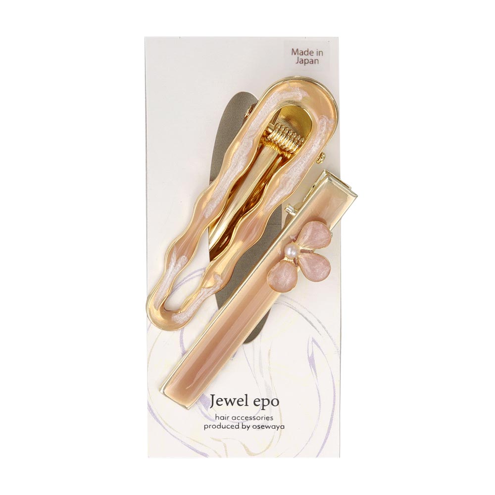 ヘアクリップ Jewel epo フラワー 花 花びら ミニ パール ウェーブ マーブル カラー ラメ 2個セット サイドクリップ