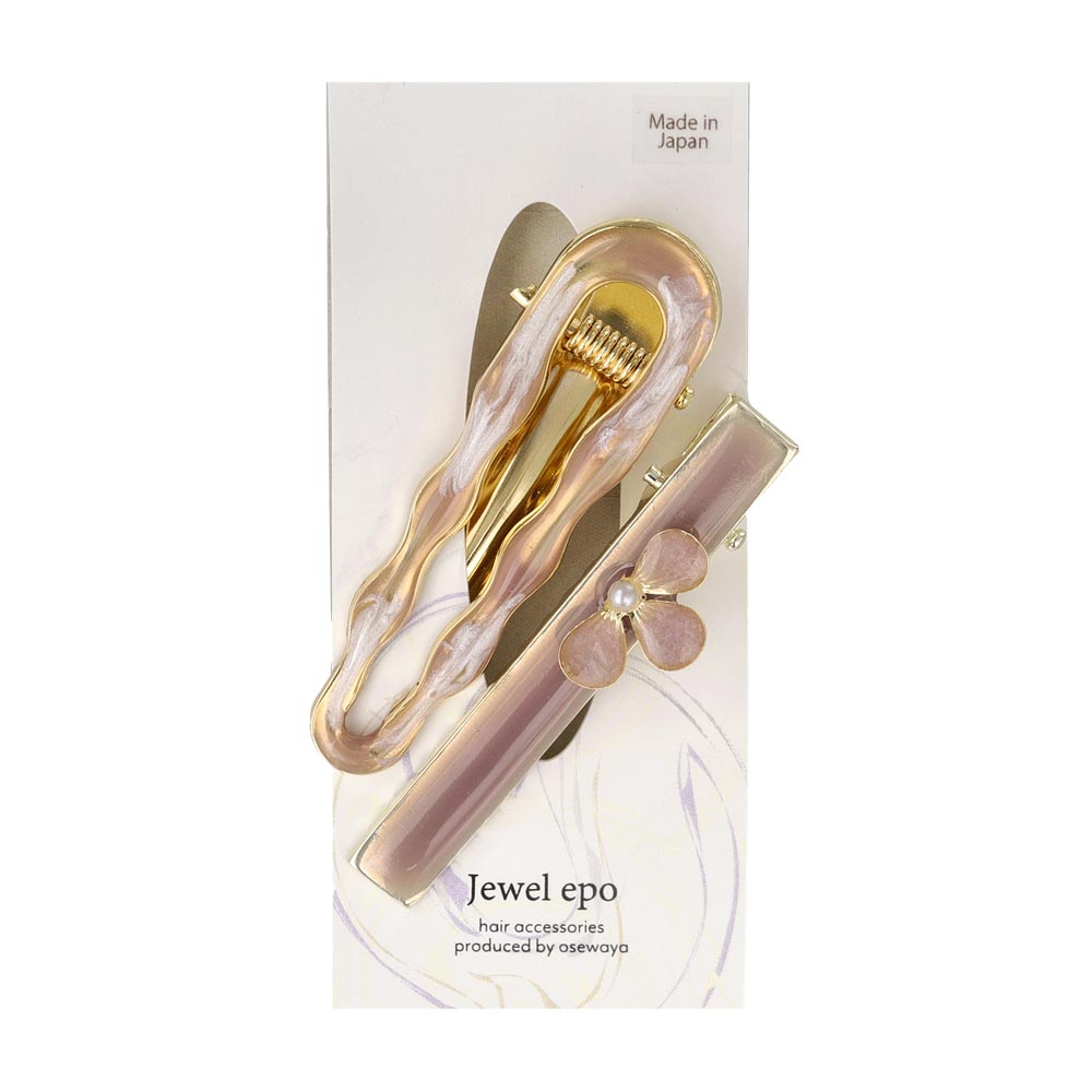 ヘアクリップ Jewel epo フラワー 花 花びら ミニ パール ウェーブ マーブル カラー ラメ 2個セット サイドクリップ