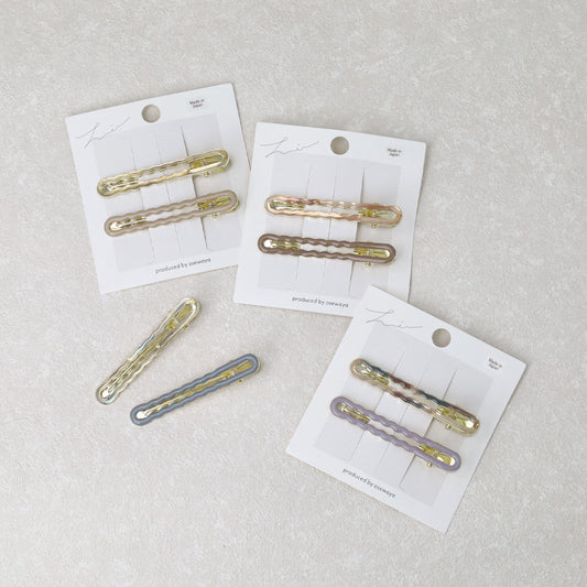 ヘアクリップ ウェーブ オーバル フレーム マーブル カラー 2個セット サイドクリップ