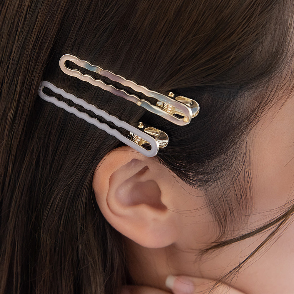 ヘアクリップ ウェーブ オーバル フレーム マーブル カラー 2個セット サイドクリップ