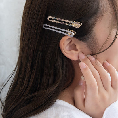 ヘアクリップ ウェーブ オーバル フレーム マーブル カラー 2個セット サイドクリップ
