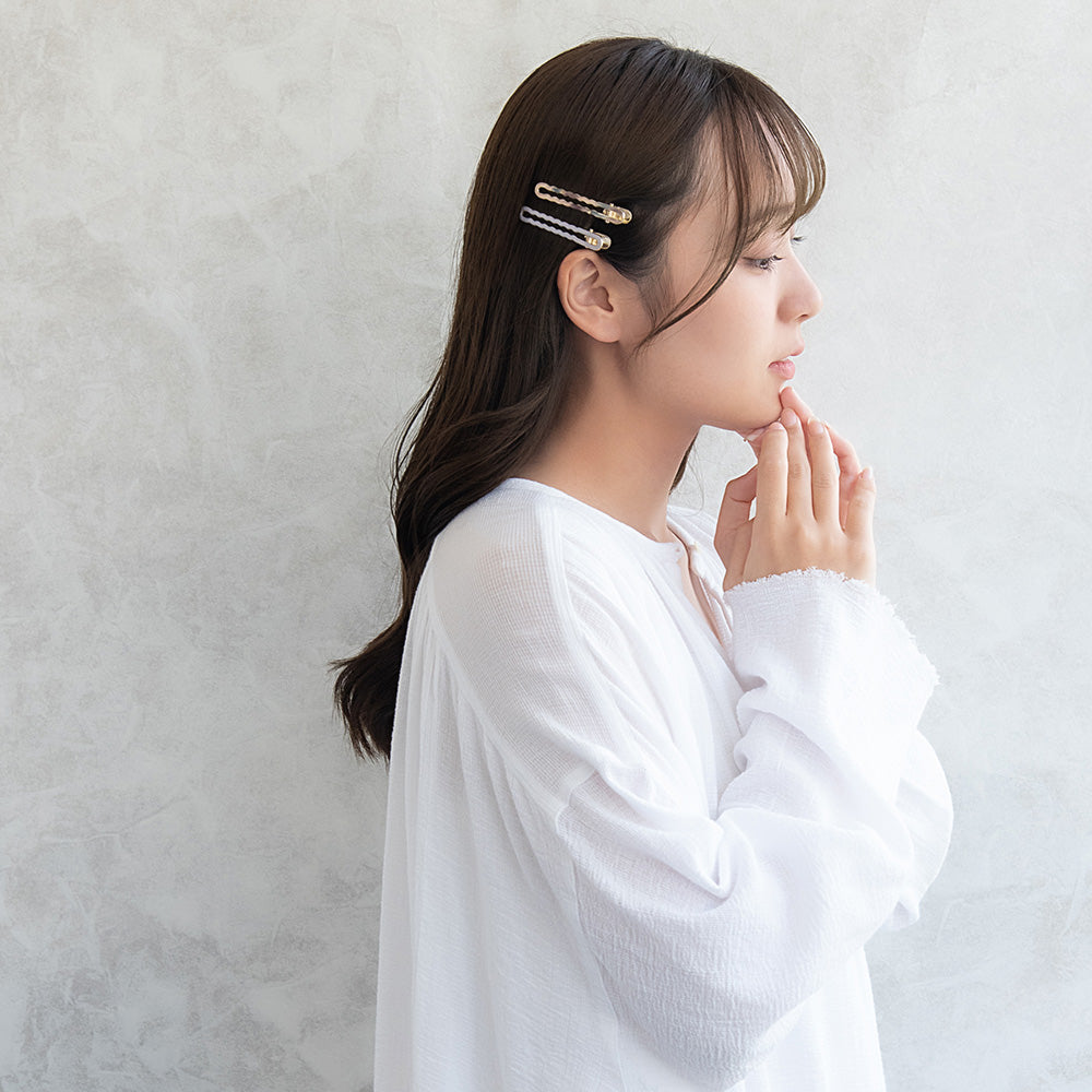 ヘアクリップ ウェーブ オーバル フレーム マーブル カラー 2個セット サイドクリップ