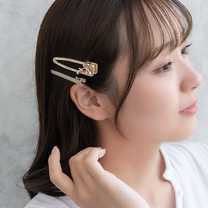 ヘアクリップ メタル リボン マーブル カラー 2個セット サイドクリップ