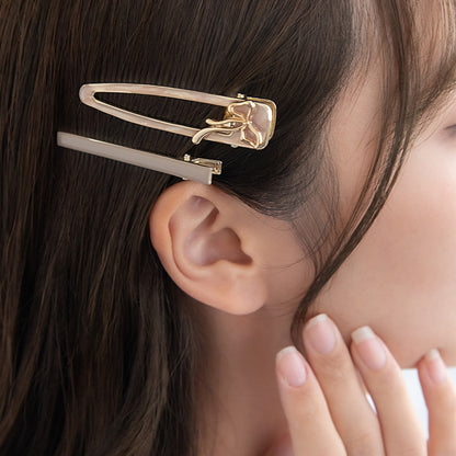 ヘアクリップ メタル リボン マーブル カラー 2個セット サイドクリップ