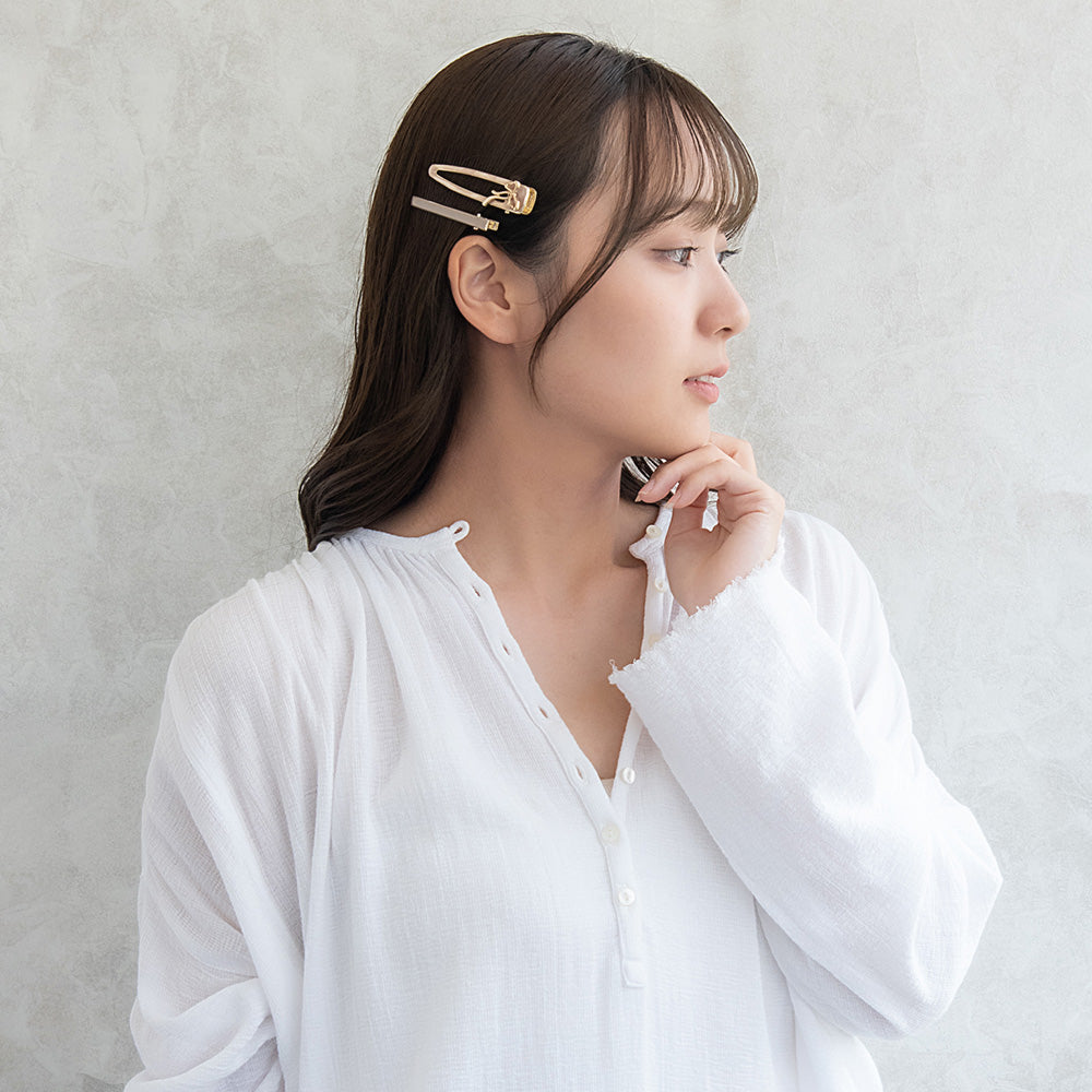 ヘアクリップ メタル リボン マーブル カラー 2個セット サイドクリップ