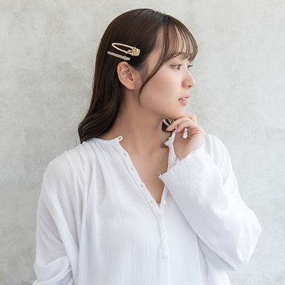 ヘアクリップ メタル リボン マーブル カラー 2個セット サイドクリップ