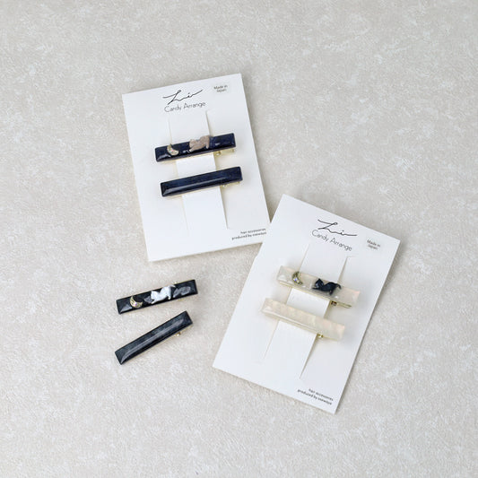 ヘアクリップ ラメ ミニ 猫 ムーン マーブル 2個セット サイドクリップ