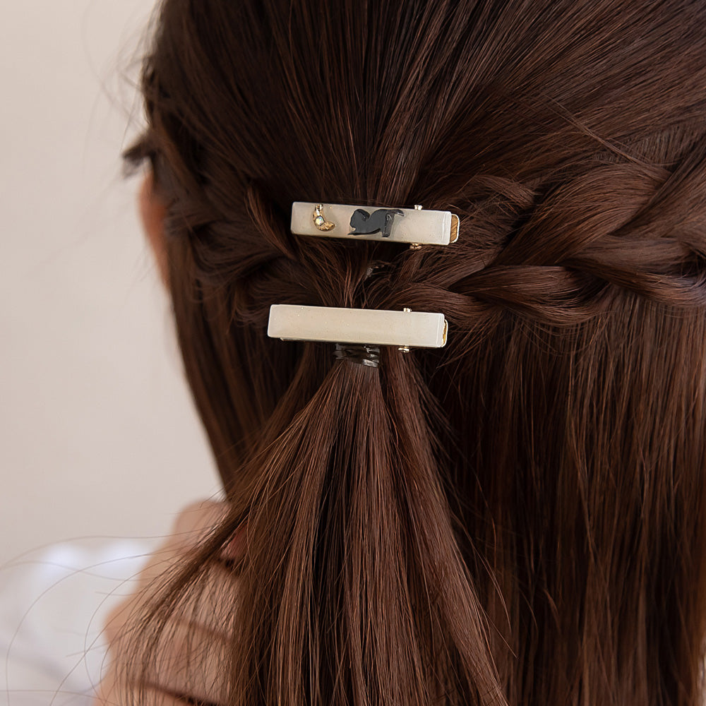 ヘアクリップ ラメ ミニ 猫 ムーン マーブル 2個セット サイドクリップ