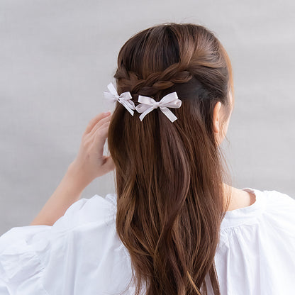 ヘアクリップ スリム ダブル リボン くすみカラー 2個セット サイドクリップ