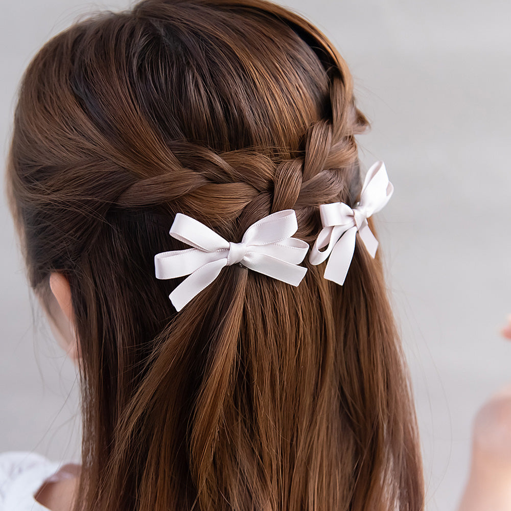 ヘアクリップ スリム ダブル リボン くすみカラー 2個セット サイド