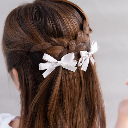 ヘアクリップ スリム ダブル リボン くすみカラー 2個セット サイドクリップ