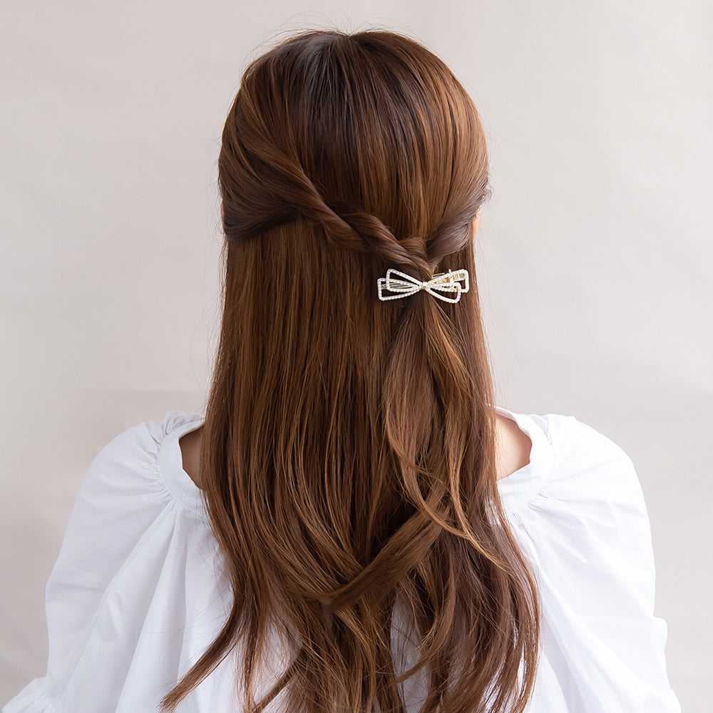 ヘアクリップ ストーン パール リボン