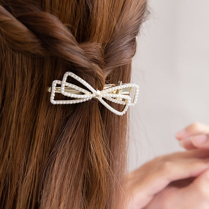 ヘアクリップ ストーン パール リボン