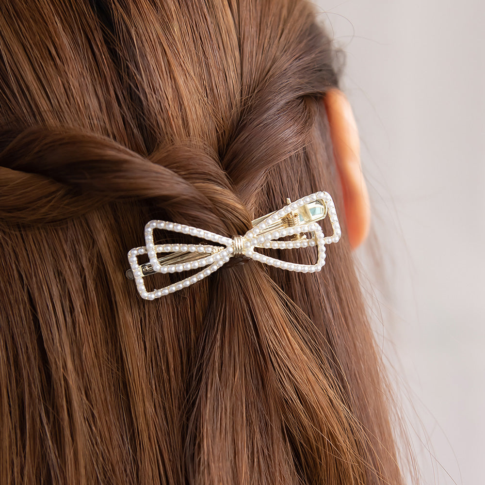 ヘアクリップ ストーン パール リボン