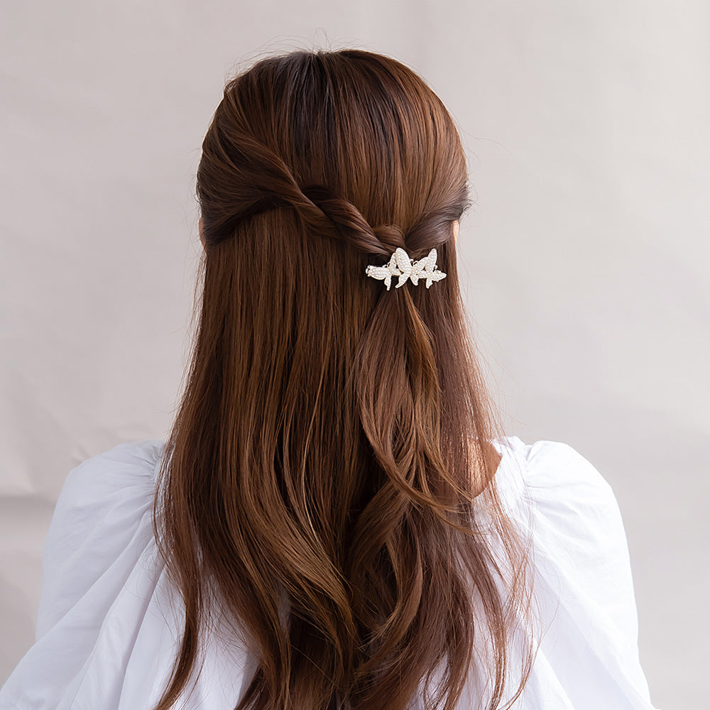 ヘアクリップ パール ストーン バタフライ