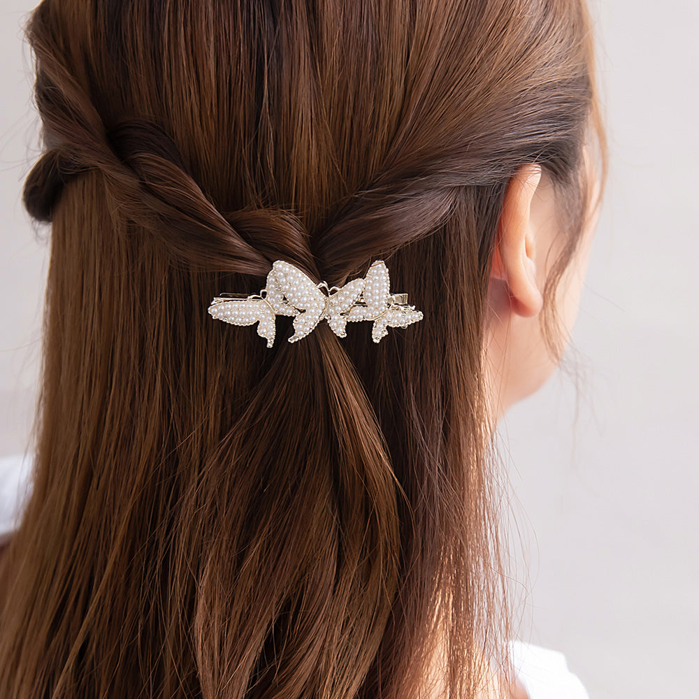 ヘアクリップ パール ストーン バタフライ