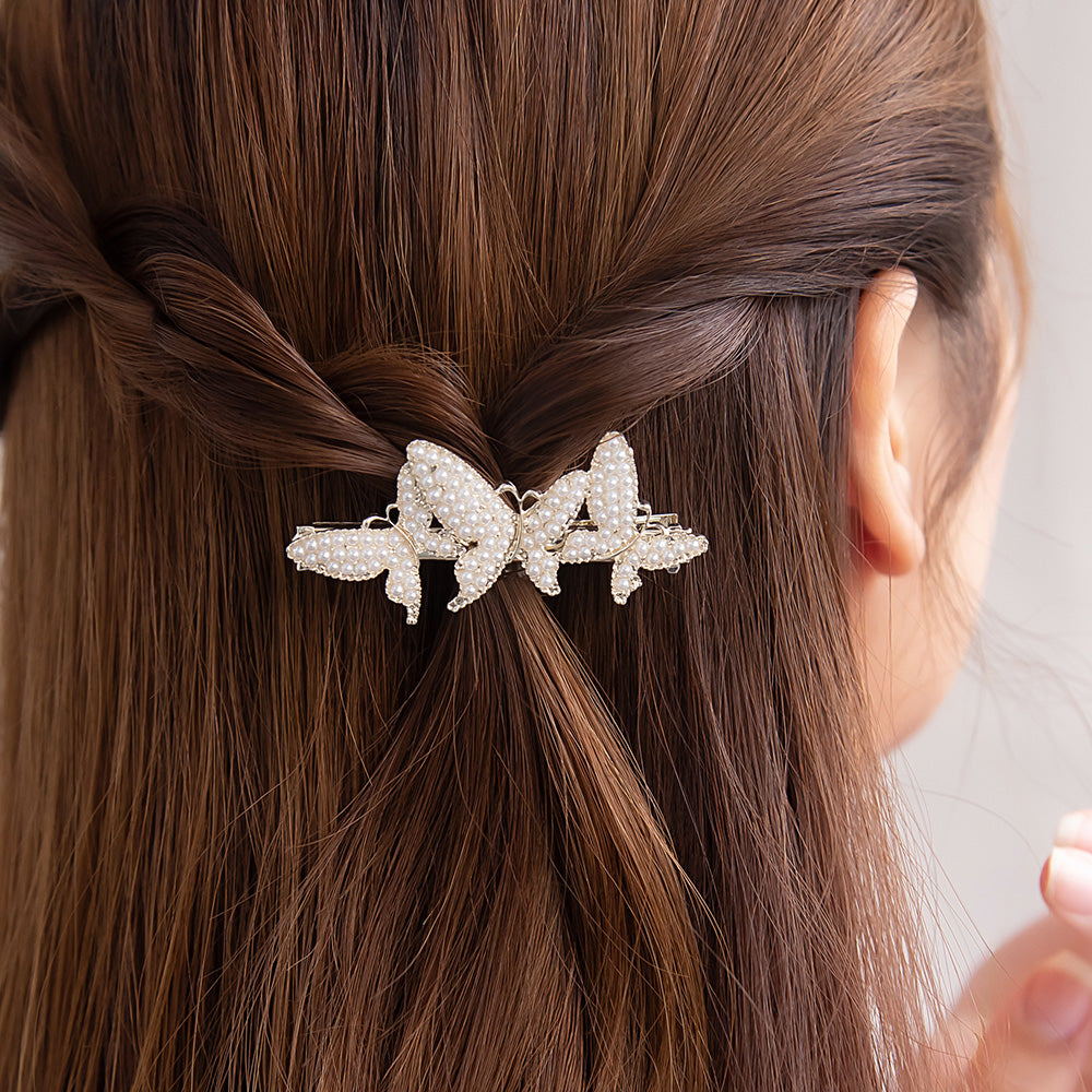 ヘアクリップ パール ストーン バタフライ