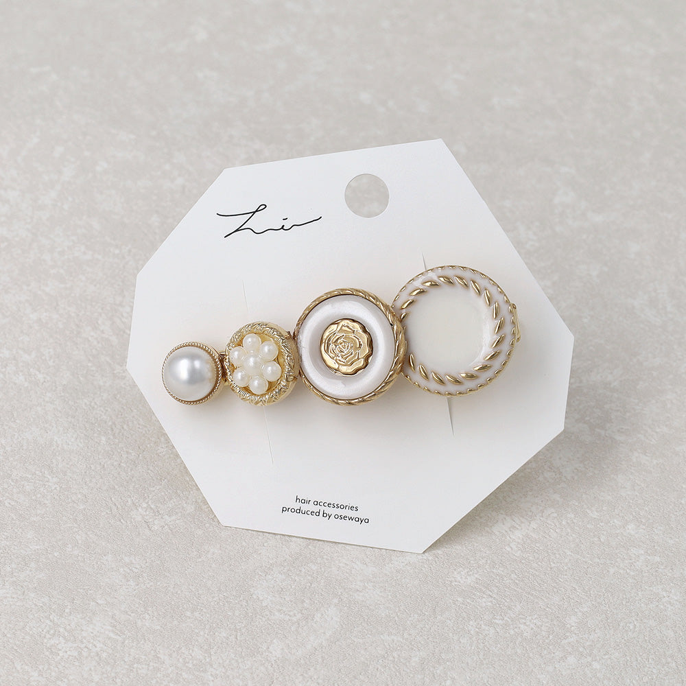 ヘアクリップ パール メタル サークル ボタン フラワー