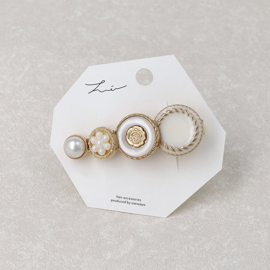 ヘアクリップ パール メタル サークル ボタン フラワー