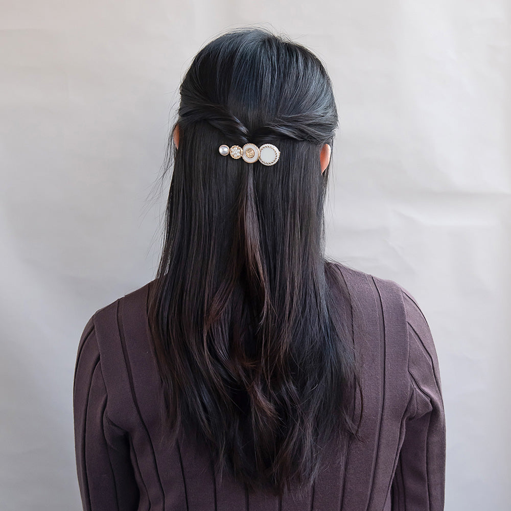 ヘアクリップ パール メタル サークル ボタン フラワー