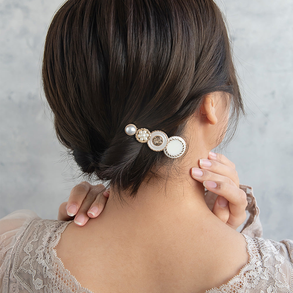 ヘアクリップ パール メタル サークル ボタン フラワー