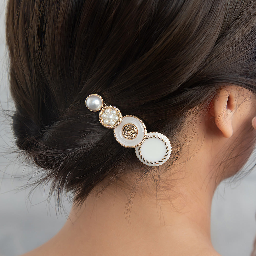 ヘアクリップ パール メタル サークル ボタン フラワー