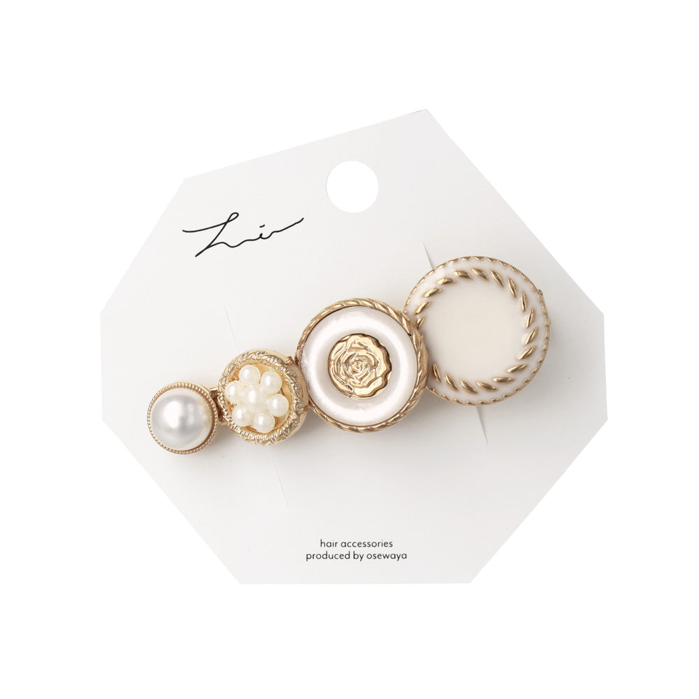 ヘアクリップ パール メタル サークル ボタン フラワー