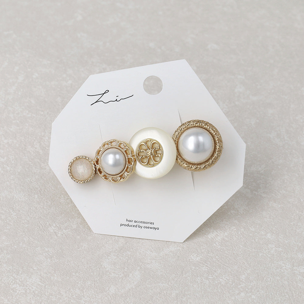 ヘアクリップ パール メタル 透かし ボタン フラワー