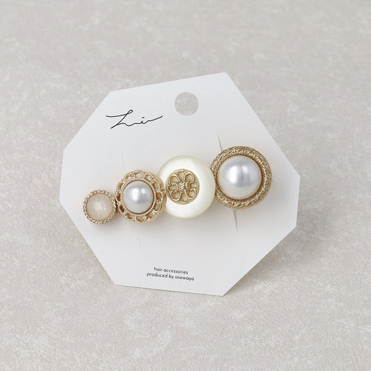 ヘアクリップ パール メタル 透かし ボタン フラワー