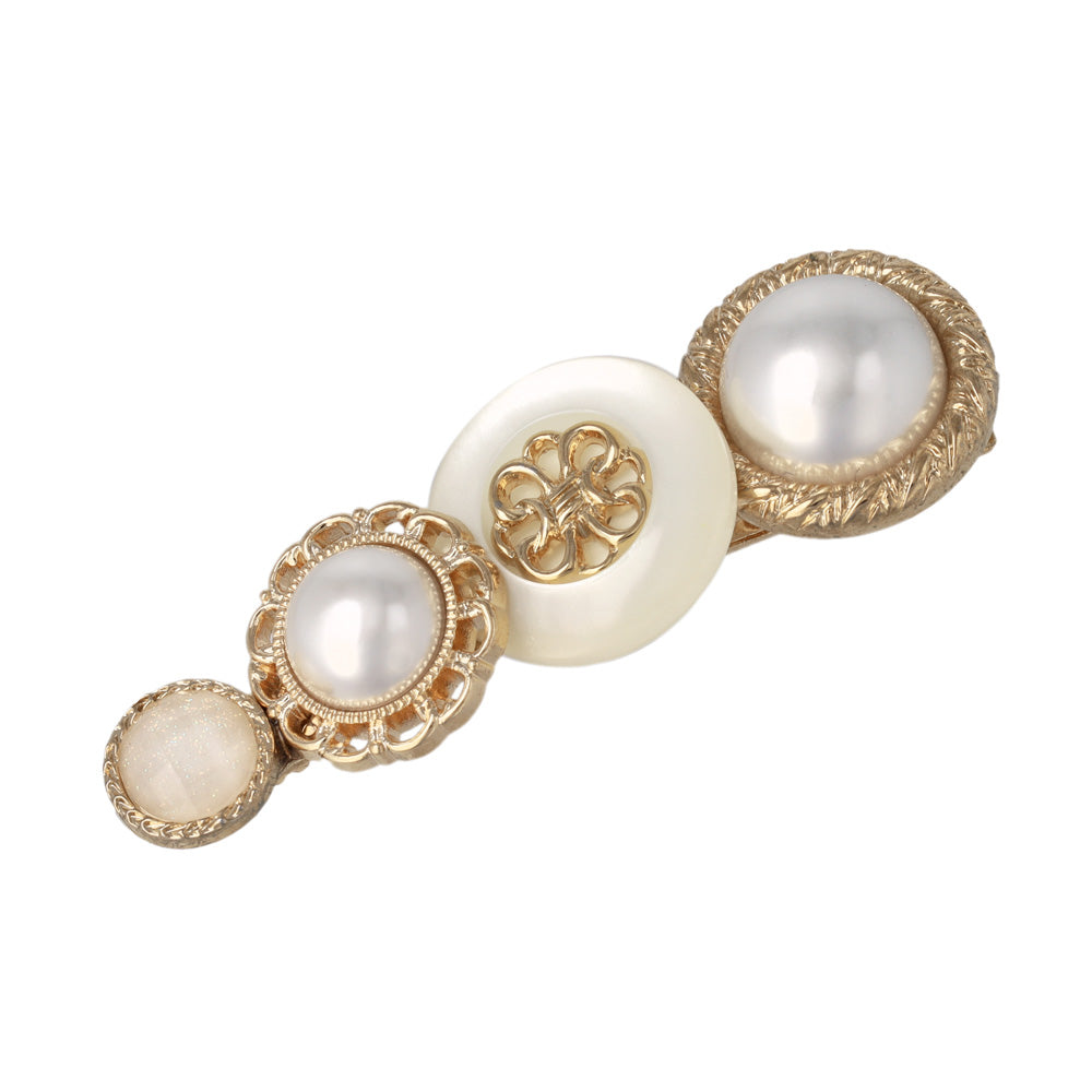 ヘアクリップ パール メタル 透かし ボタン フラワー