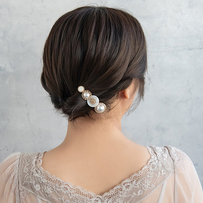 ヘアクリップ パール メタル 透かし ボタン フラワー
