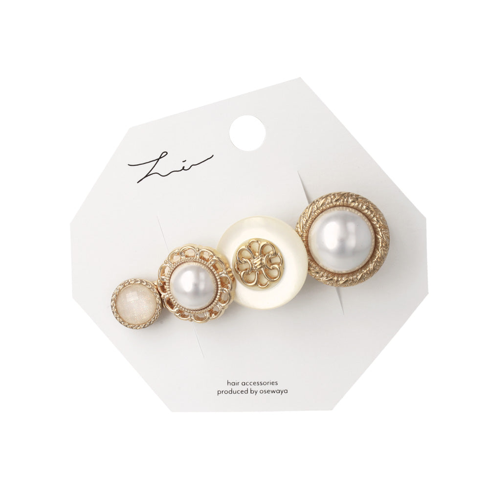 ヘアクリップ パール メタル 透かし ボタン フラワー