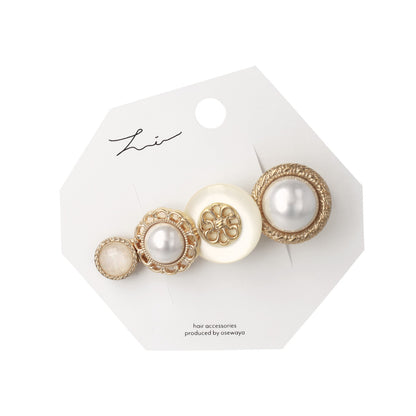 ヘアクリップ パール メタル 透かし ボタン フラワー