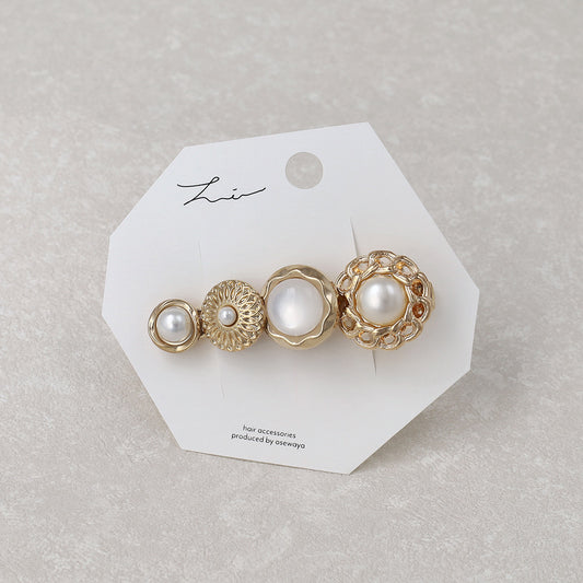 ヘアクリップ パール メタル チェーン ボタン フラワー