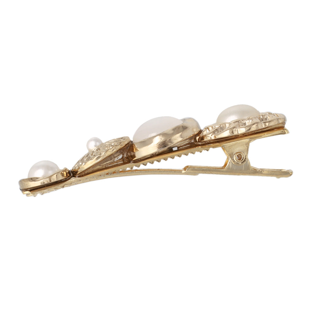 ヘアクリップ パール メタル チェーン ボタン フラワー