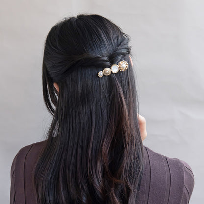 ヘアクリップ パール メタル チェーン ボタン フラワー