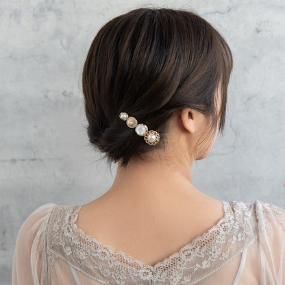 ヘアクリップ パール メタル チェーン ボタン フラワー