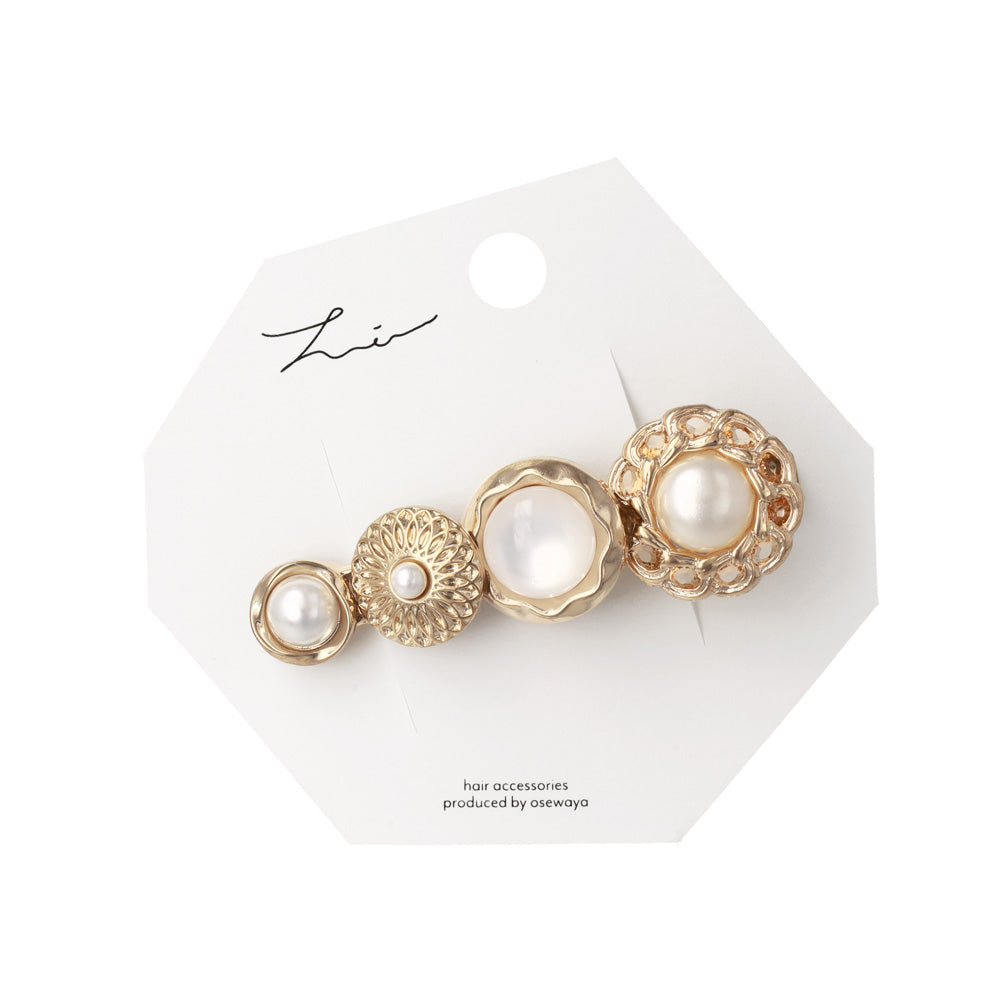 ヘアクリップ パール メタル チェーン ボタン フラワー