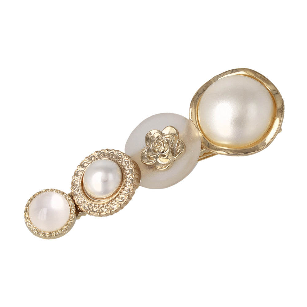 ヘアクリップ パール メタル ウェーブ ボタン フラワー