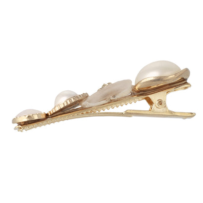 ヘアクリップ パール メタル ウェーブ ボタン フラワー