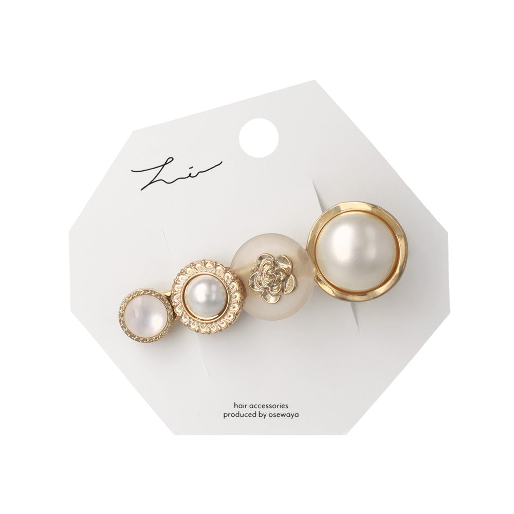 ヘアクリップ パール メタル ウェーブ ボタン フラワー