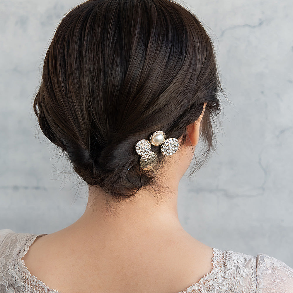 ヘアクリップ ミニ パール ボタン 2個セット