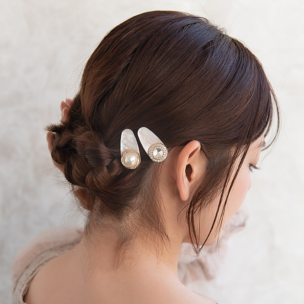 ヘアクリップ ミニ パール ストーン マーブル 2個セット